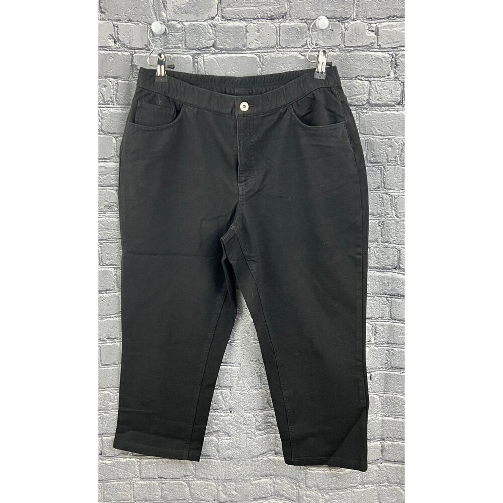 Denim & Co Comfy Knit  Black Crop Capri Pants A264207 Size 14 5 Pocket